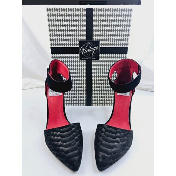 Jeffrey Campbell Shoes - Jeffrey Campbell Vintage Size 9M Women's Black Leather Python Ankle Strap Heels